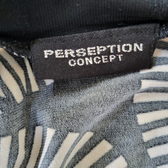 Womens Top PerSeption Concept Size Large Black Short Sleeve Blouse Empire Waist - Picture 3 of 9